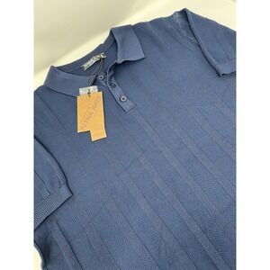 Paul Jones Men's Knit Polo Shirt XL Blue Textured Short Sleeve NWT